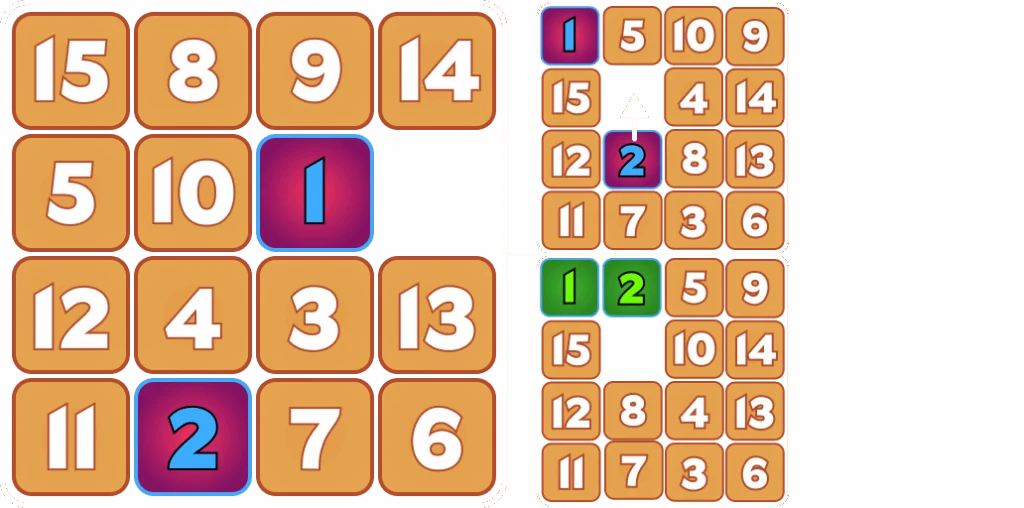 Step 1: Move the 1 Tile and the 2 Tile Into Their Final Positions